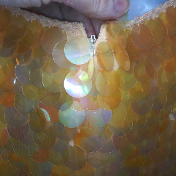 Vintage 80's Black Tie Oleg Cassini Peach Spangled "Mermaid" Cocktail Dress - Picture 6 of 13